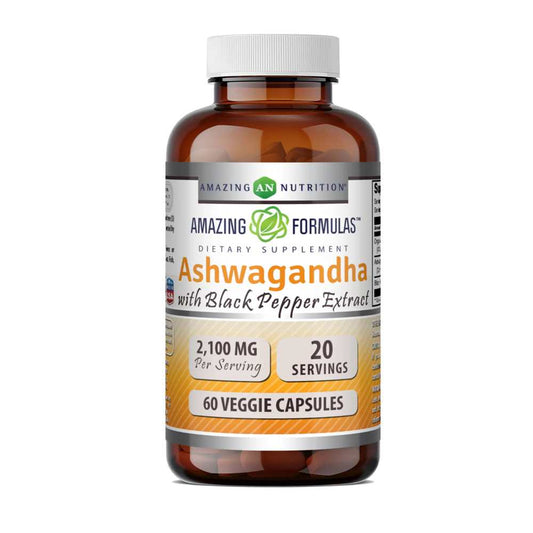 Amazing Formulas Ashwagandha Root with Black Pepper Extract 2100 Mg per Serving 60 Veggie Capsules
