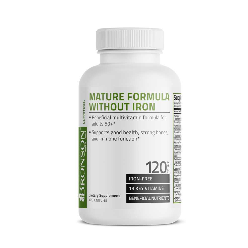 Bronson Vitamins Mature Formula Multivitamin without Iron for Adults Over 50, 120 Capsules