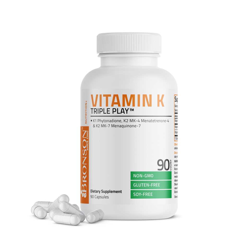 Bronson Vitamins Vitamin K Triple Play™ with K1 and K2 - 550 Mcg 90 Caps
