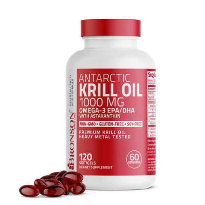 Bronson Vitamins Antarctic Krill Oil Omega-3 Epa Dha Non-Gmo - 1,000 Mg 120 Softgels