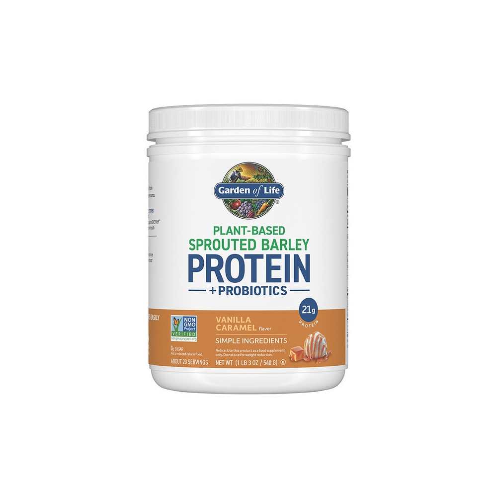 Garden of Life Sprouted Barley Protein + Probiotics Powder - Vanilla Caramel 540g