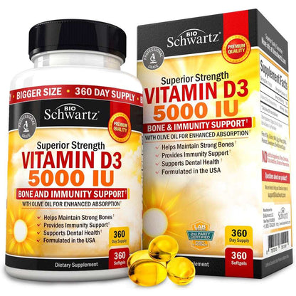 Bio Schwartz Vitamin D3 5000 Iu – 360 Softgels