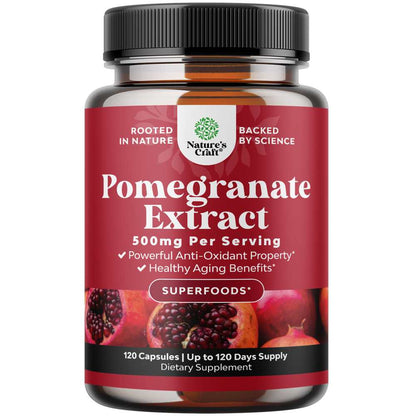 Nature's Craft Pomegranate Extract – 500mg per Serving | 60 Capsules | Antioxidant-Rich Superfood for Healthy Aging