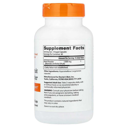 Doctor's Best Noni Fruit Powder, 1300 mg Per Serving, 120 Veggie Caps