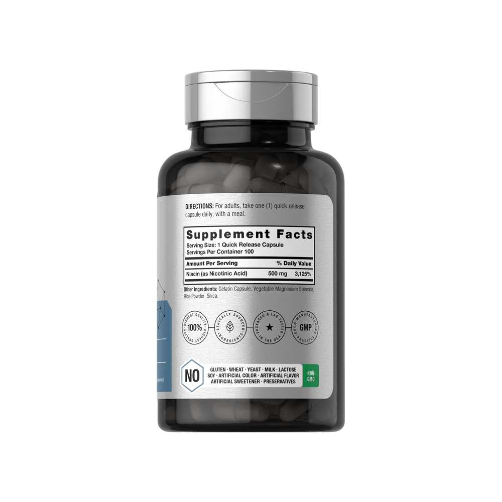 Horbäach Niacin 500mg per Serving | 100 Capsules
