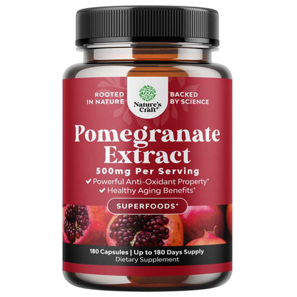 Nature's Craft Pomegranate Extract – 500mg per Serving | 60 Capsules | Antioxidant-Rich Superfood for Healthy Aging