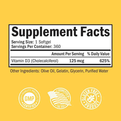 Bio Schwartz Vitamin D3 5000 Iu – 360 Softgels