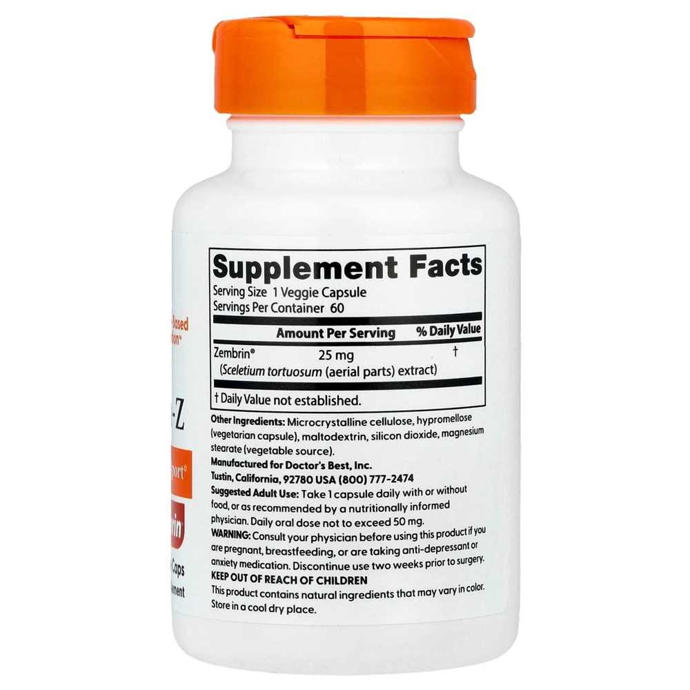 Doctor's Best Calm-Z with Zembrin, 25 Mg, 60 Veggie Caps