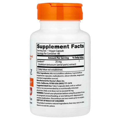 Doctor's Best Calm-Z with Zembrin, 25 Mg, 60 Veggie Caps