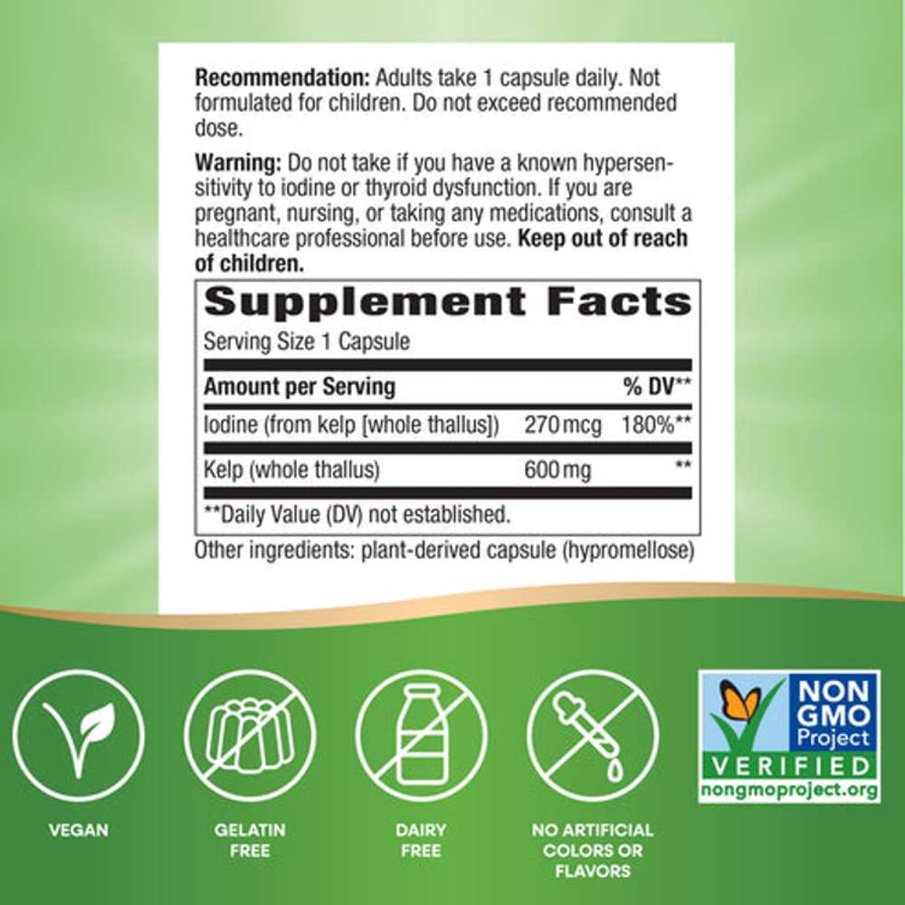 Whole Kelp Iodine Supplement | Nature’s Way | 100 Vegan Capsules