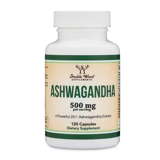 Double Wood Ashwagandha 500mg – High Potency 20:1 Extract (120 Capsules)