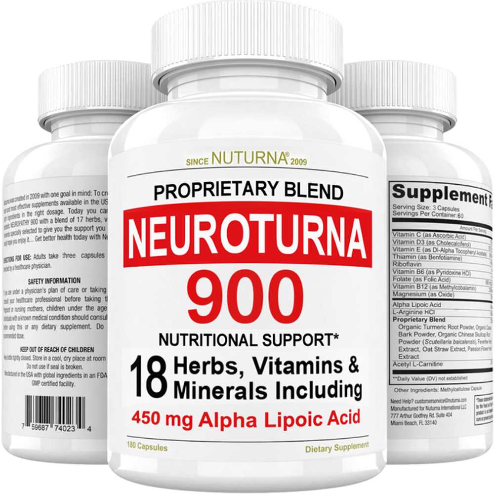Nuturna Neuroturna 900 – 18-Ingredient Nerve & Brain Support Formula with 450mg Alpha Lipoic Acid | 180 Capsules