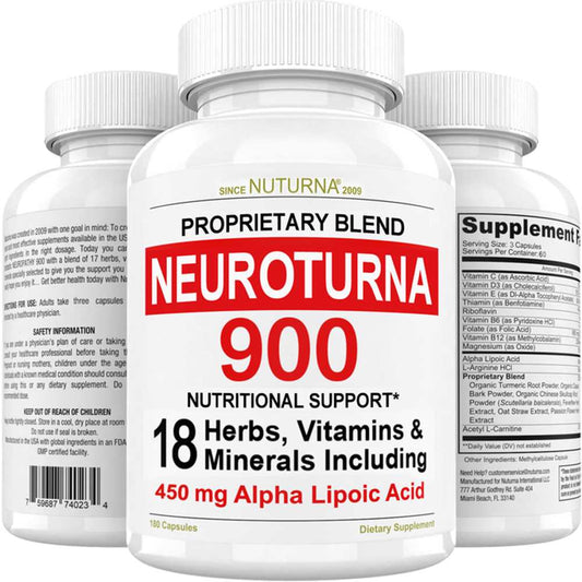 Nuturna Neuroturna 900 – 18-Ingredient Nerve & Brain Support Formula with 450mg Alpha Lipoic Acid | 180 Capsules