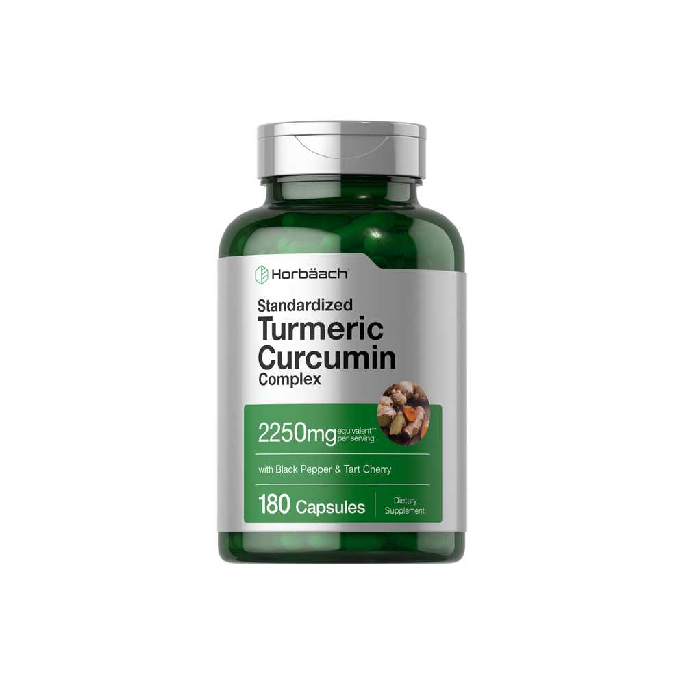 Horbäach Turmeric Curcumin with Black Pepper 2250mg per Serving | 180 Capsules