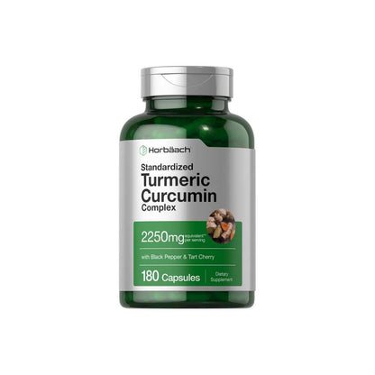 Horbäach Turmeric Curcumin with Black Pepper 2250mg per Serving | 180 Capsules