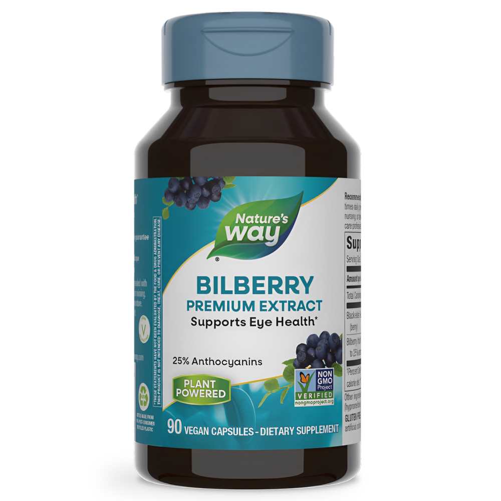 Nature's Way Bilberry Premium Extract – 25% Anthocyanins – Plant-Powered Eye Health Support – 90 Capsules