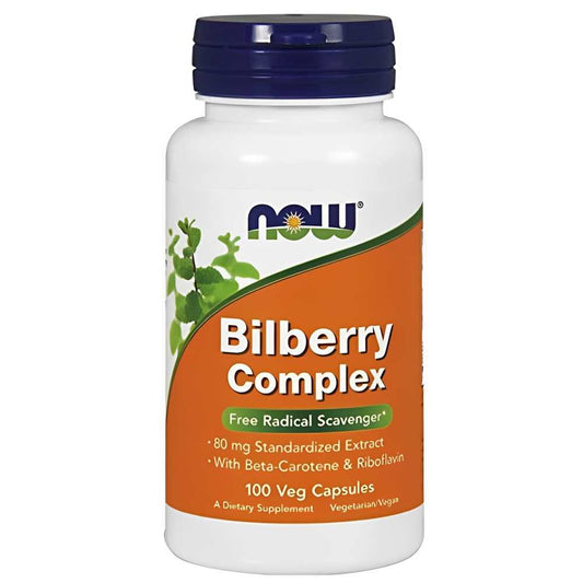 Now Foods Bilberry Complex – 80mg Standardized Extract – with Beta-Carotene & Riboflavin – 100 Veg Capsules