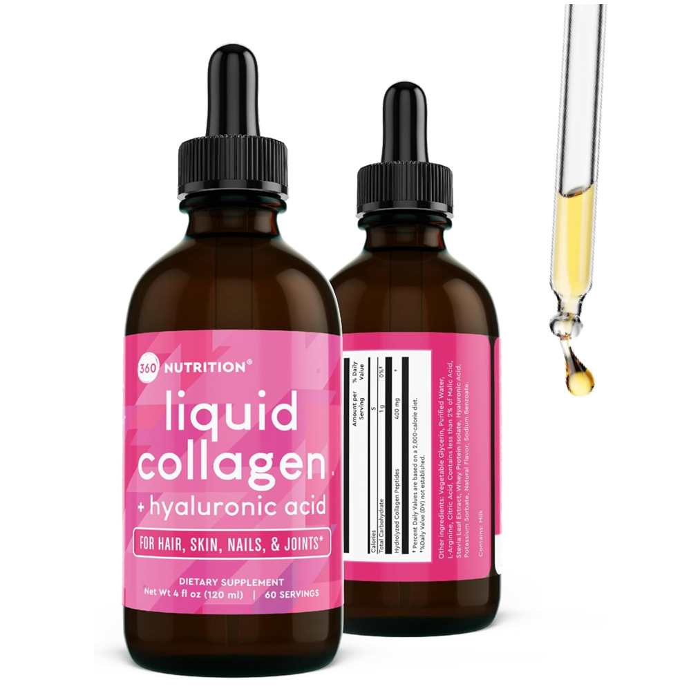 360 Nutrition – Collagen + Hyaluronic Acid | Liquid Formula | 120 M L | 40-Day Supply