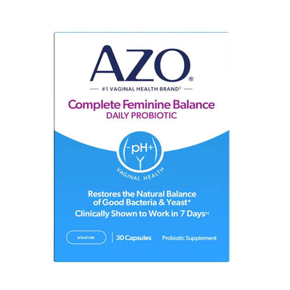 AZO Complete Feminine Balance Daily Probiotic - Supports Vaginal Health, Restores pH & Good Bacteria Balance, Clinically Proven, 30 Capsules