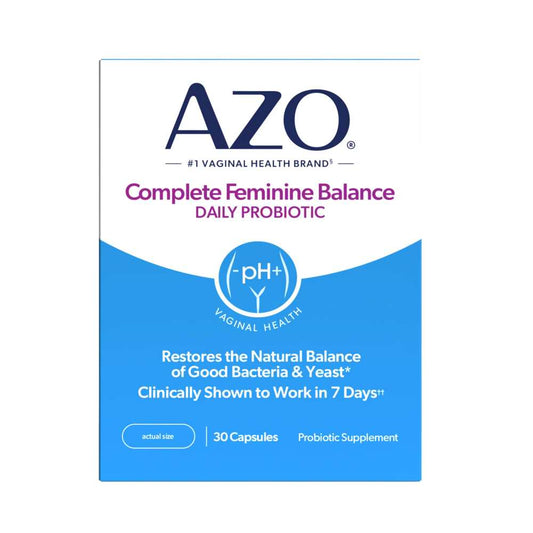 AZO Complete Feminine Balance Daily Probiotic - Supports Vaginal Health, Restores pH & Good Bacteria Balance, Clinically Proven, 30 Capsules