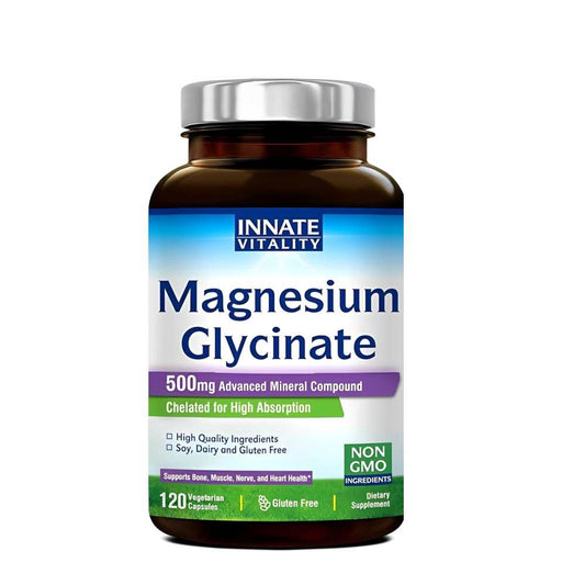 Innate Vitality Magnesium Glycinate 500mg – Advanced Mineral Compound | High Absorption | 120 Vegetarian Capsules