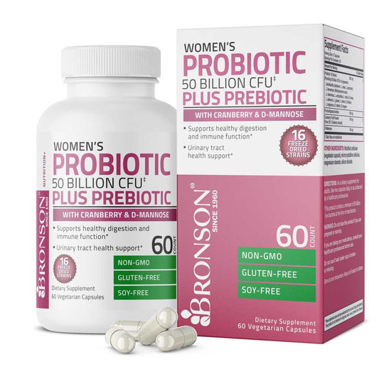 Bronson Vitamins Probiotic Plus Prebiotic for Women - 50 Billion Cfu - 60 Vegetarian Capsules