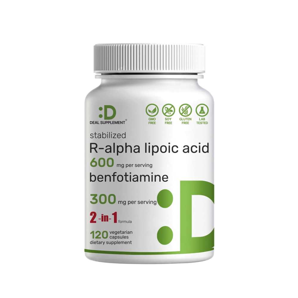 Deal Supplement R-Alpha Lipoic Acid 600mg + Benfotiamine 300mg – 2-In-1 Formula – 120 Vegetarian Capsules