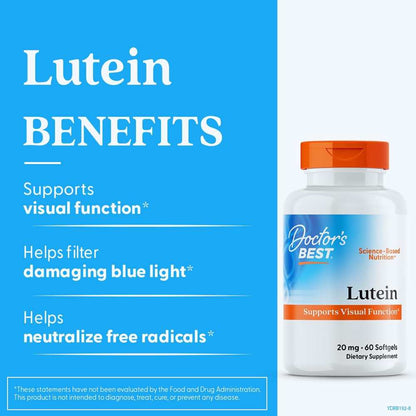 Doctor's Best Lutein with Gluten Free, Vision Support, 60 Softgels