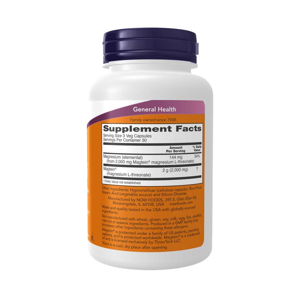 Now Foods Magtein – Magnesium L-Threonate for Brain Health – 90 Veg Capsules