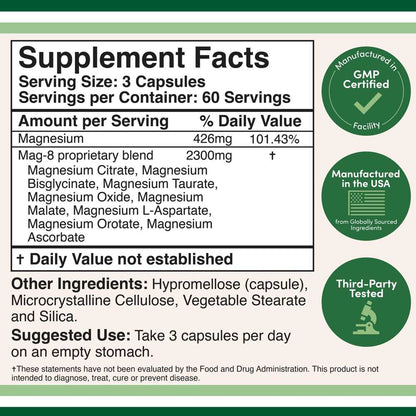 Mag-8 Magnesium Complex by Double Wood – 2300 Mg – 180 Caps