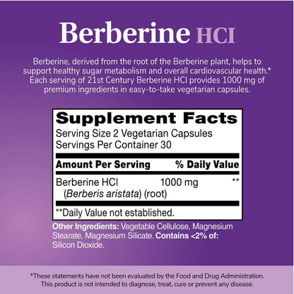21st Century Berberine H Cl 1000 Mg 60 Caps