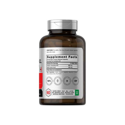 Horbäach Acetyl L-Carnitine Hcl & Alpha Lipoic Acid 1200mg per Serving | 120 Capsules