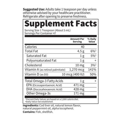 Garden of Life Olde World Icelandic Cod Liver Oil Lemon Mint - 8 Fl Oz (236 Ml) Liquid