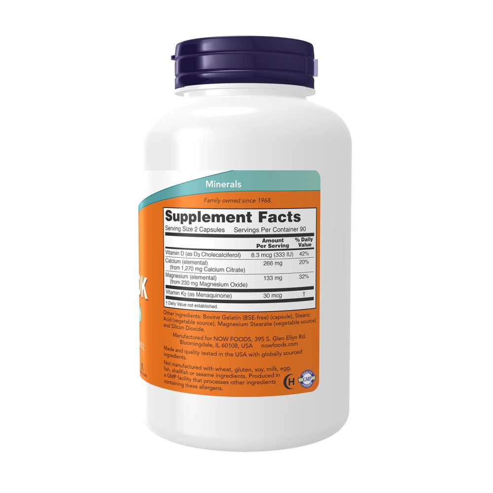 Now Foods Cal-Mag Dk – Calcium, Magnesium, D3 & K2 Bone Support Complex – 180 Capsules