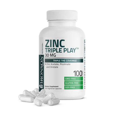 Bronson Vitamins Zinc Triple Play - 30 Mg 100 Caps