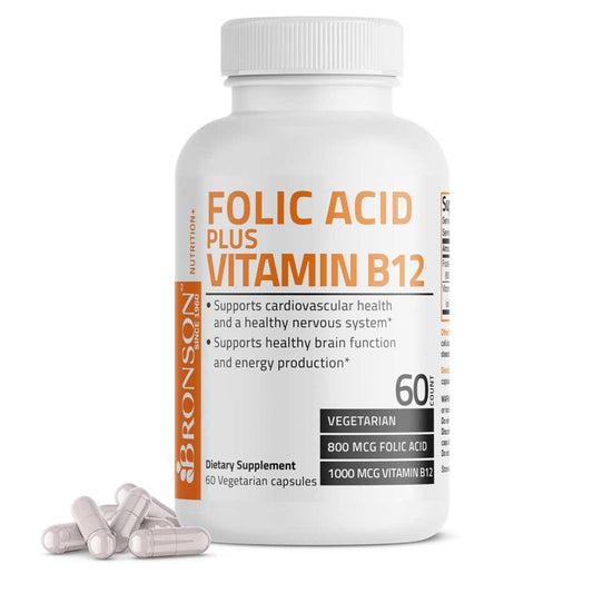 Bronson Vitamins Folic Acid Plus Vitamin B12 - 60 Vegetarian Capsules