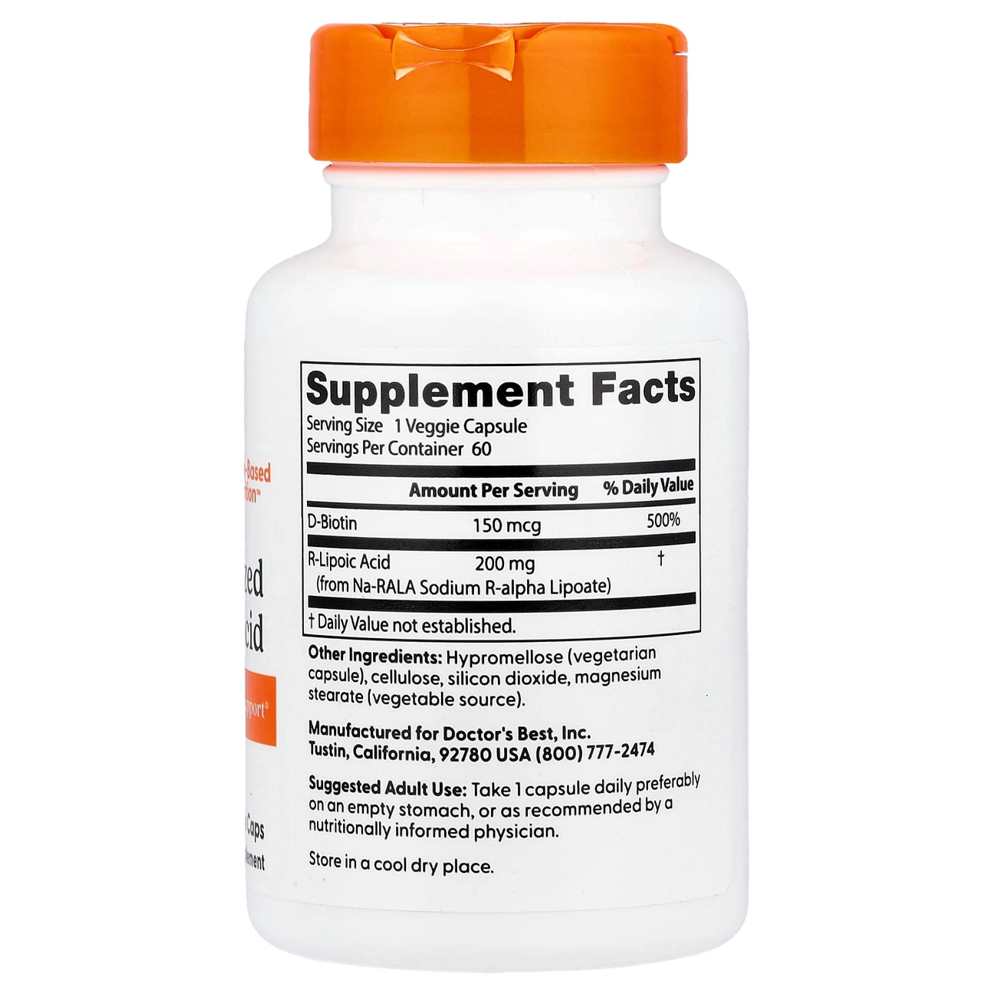 Doctor's Best Stabilized R-Lipoic Acid 200mg Veggie Caps 60 Count