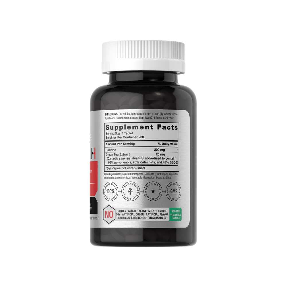 Horbäach Caffeine Pills 200mg | with Green Tea | 200 Tablets