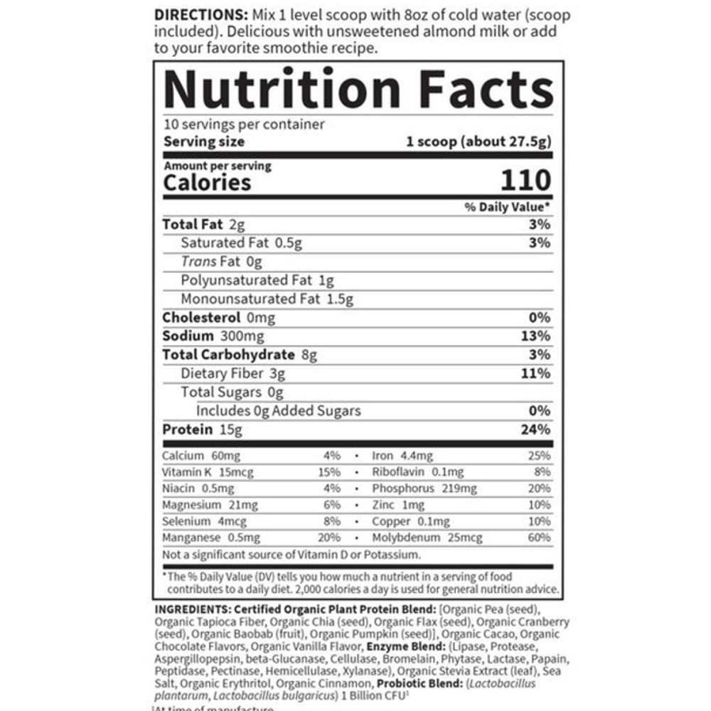 Garden of Life Organic Plant Protein Smooth Chocolate 276g Powder