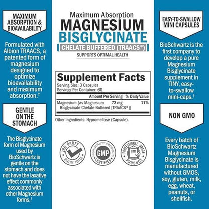 Bio Schwartz Magnesium Bisglycinate – 180 Capsules