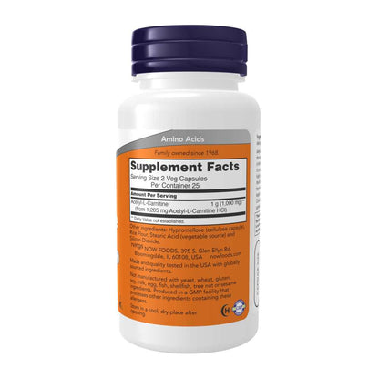 Now Foods Acetyl-L-Carnitine 500 Mg – 50 Veg Capsules