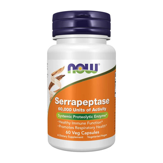 Now Foods Serrapeptase 60,000 Units – Promotes Respiratory & Immune Health – 60 Capsules