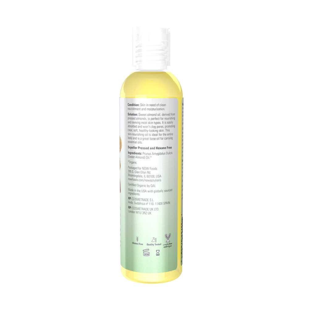 Now Foods Sweet Almond Oil – 100% Pure & Certified Organic – Nourishing Skin & Hair Oil – 237 M L