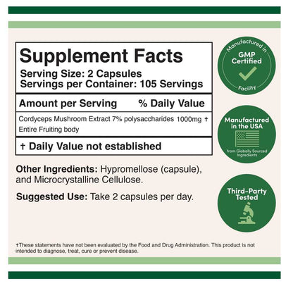 Double Wood Cordyceps Mushroom Extract – 1000 Mg – 210 Capsules