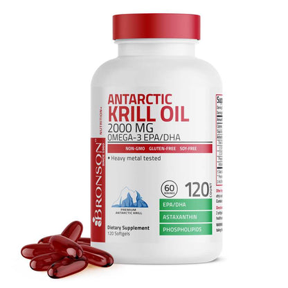 Bronson Vitamins Antarctic Krill Oil Omega-3 Epa Dha Non-Gmo - 2,000 Mg 120 Softgels