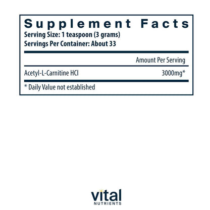 Vital Nutrients Acetyl L-Carnitine Powder 100g