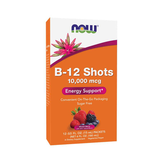 Now Foods B-12 Shots 10,000 Mcg – Sugar-Free Energy Support – 12 Packets (15 M L Each)
