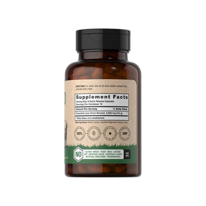 Horbäach Grass Fed Beef Liver 4500mg per Serving | 90 Capsules