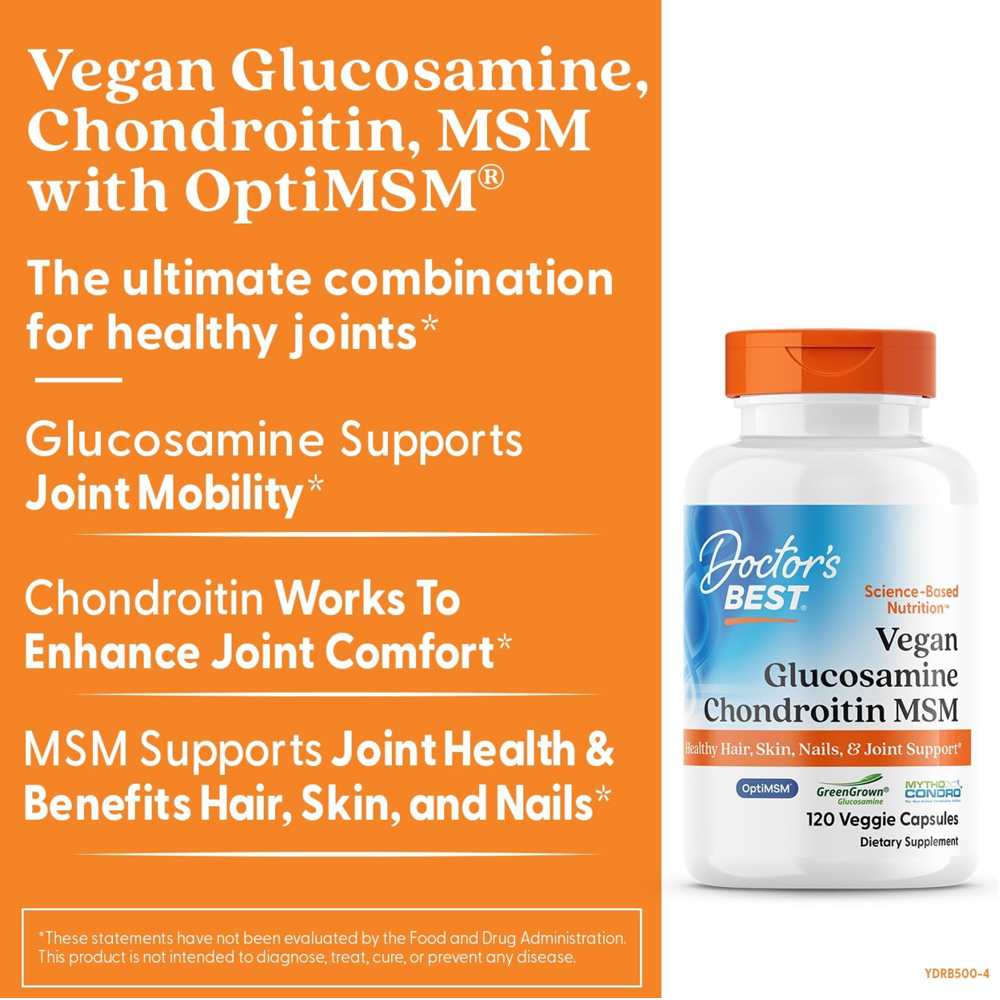 Doctor's Best Vegan Glucosamine Chondroitin MSM Veggie Caps 120 Count