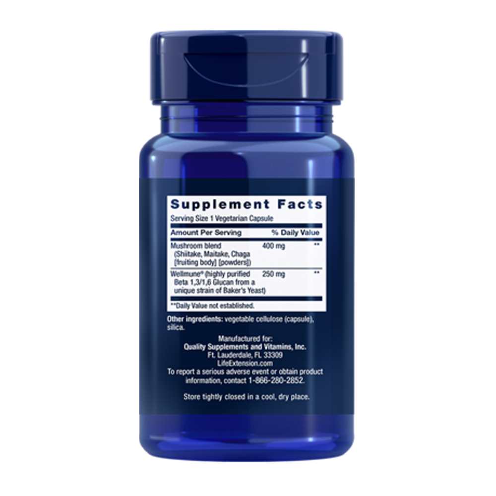 Life Extension Mushroom Immune with Beta Glucans 30 Vegetarian Capsules